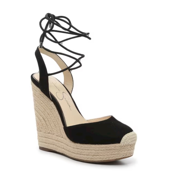 Jessica Simpson Black and Cream Espadrille Wedge Sandals - Picture 10 of 10